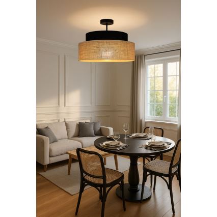 Ytmonterad ljuskrona BOHO 1xE27/60W/230V diameter 40 cm svart/beige