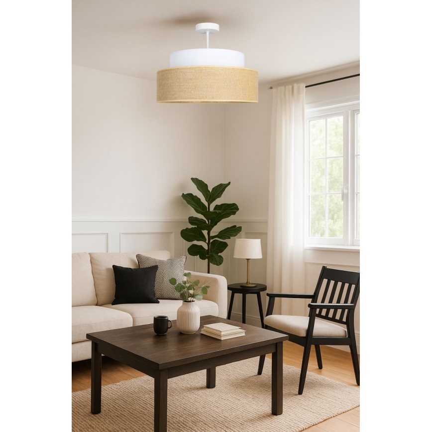 Ytmonterad ljuskrona BOHO 1xE27/60W/230V diameter 40 cm vit/beige