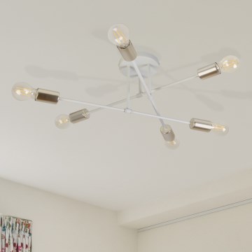Ytmonterad ljuskrona CAMBRIDGE 6xE27/15W/230V mässing/vit