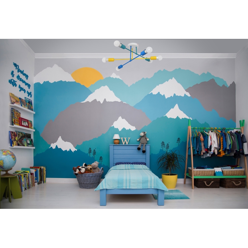 Ytmonterad ljuskrona CAMBRIDGE 6xE27/20W/230V blå/gul