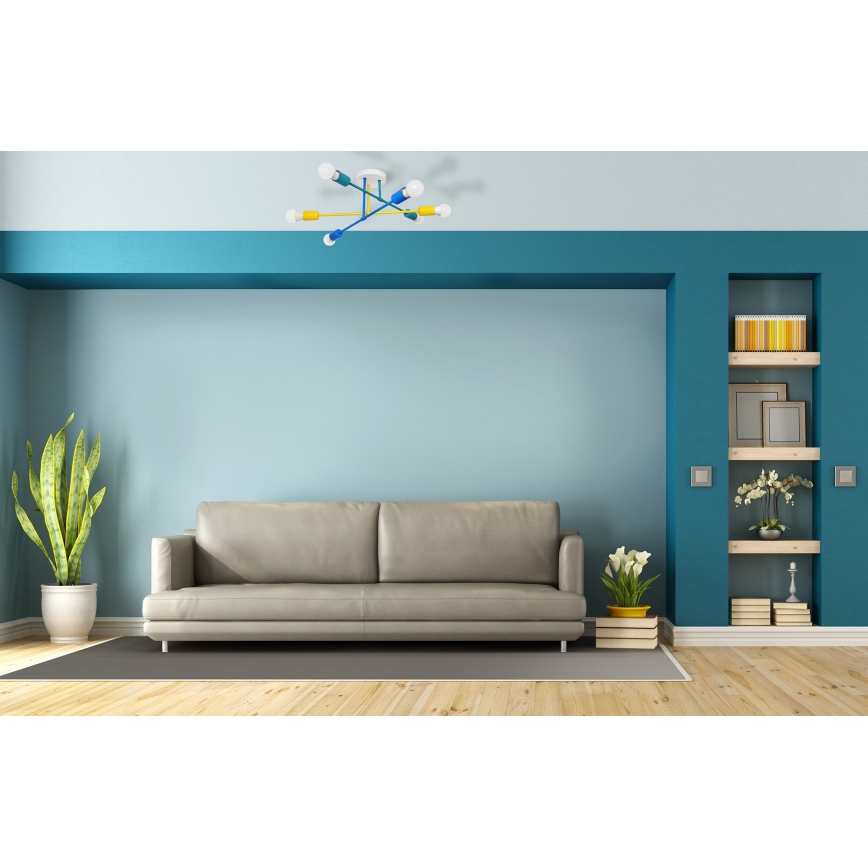 Ytmonterad ljuskrona CAMBRIDGE 6xE27/20W/230V blå/gul