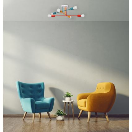 Ytmonterad ljuskrona CAMBRIDGE 6xE27/20W/230V blå/röd/orange