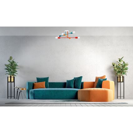 Ytmonterad ljuskrona CAMBRIDGE 6xE27/20W/230V blå/röd/orange