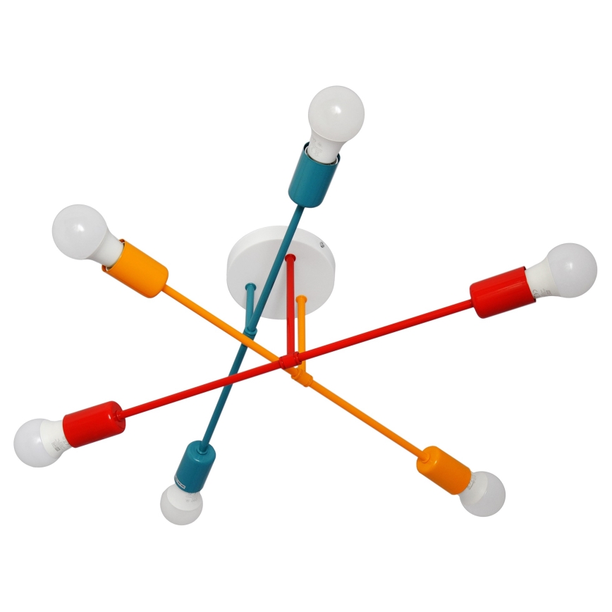 Ytmonterad ljuskrona CAMBRIDGE 6xE27/20W/230V blå/röd/orange