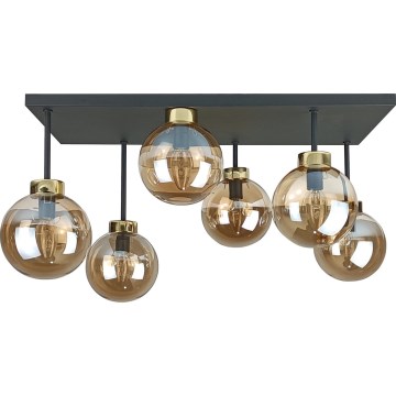 Ytmonterad ljuskrona DEA 6xE14/60W/230V svart/guld/rökig beige