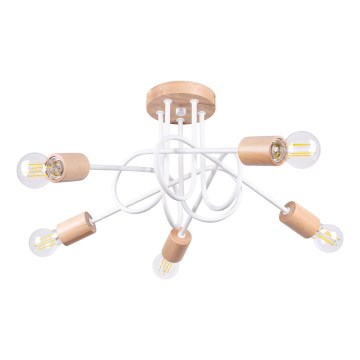 Ytmonterad ljuskrona EMBER 5xE27/15W/230V vit/beige/bok