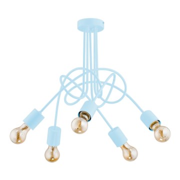 Ytmonterad ljuskrona för barn TANGO 5xE27/60W/230V blå