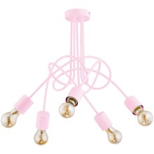 Ytmonterad ljuskrona för barn TANGO 5xE27/60W/230V rosa