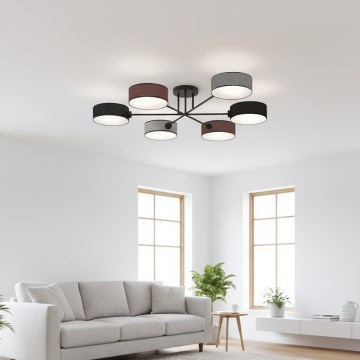 Ytmonterad ljuskrona MAGA 6xE14/10W/230V svart/brun/grå
