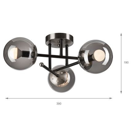 Ytmonterad ljuskrona MALENA 3xE14/5W/230V svart/rökig
