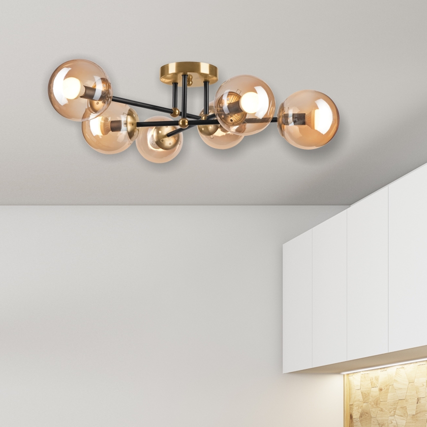 Ytmonterad ljuskrona MALENA 6xE14/5W/230V guld/svart/rökig beige