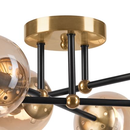 Ytmonterad ljuskrona MALENA 6xE14/5W/230V guld/svart/rökig beige