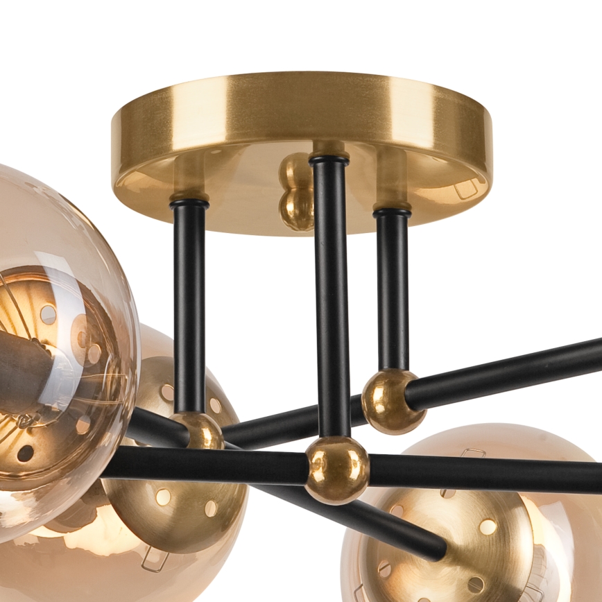 Ytmonterad ljuskrona MALENA 6xE14/5W/230V guld/svart/rökig beige