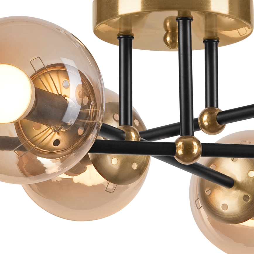 Ytmonterad ljuskrona MALENA 6xE14/5W/230V guld/svart/rökig beige