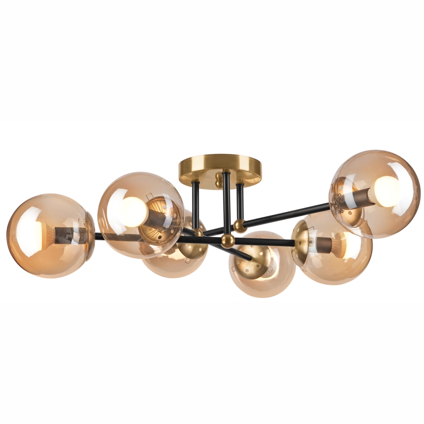 Ytmonterad ljuskrona MALENA 6xE14/5W/230V guld/svart/rökig beige
