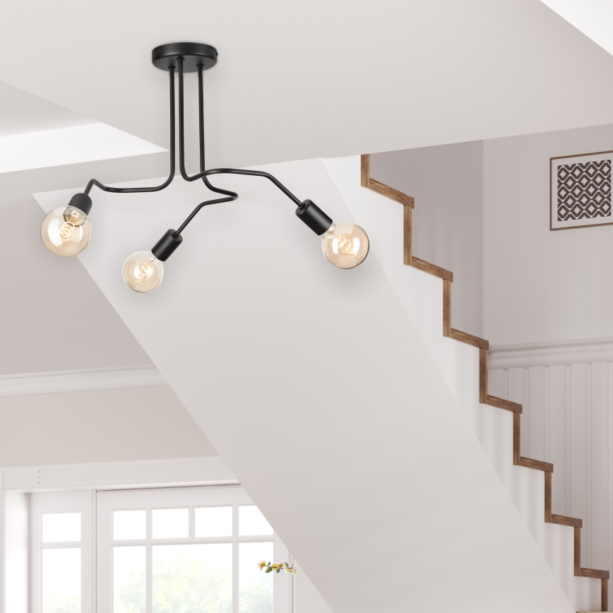 Ytmonterad ljuskrona MATYLDA 3xE27/60W/230V svart