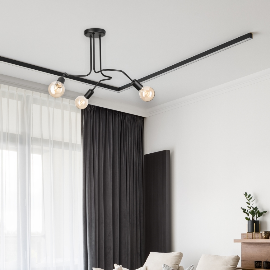 Ytmonterad ljuskrona MATYLDA 3xE27/60W/230V svart