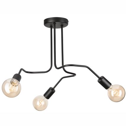 Ytmonterad ljuskrona MATYLDA 3xE27/60W/230V svart