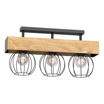 Ytmonterad ljuskrona MENTON 3xE27/15W/230V svart/brun/ek