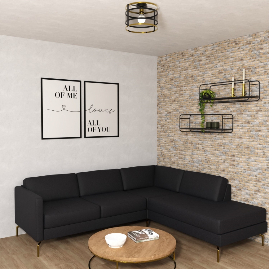 Ytmonterad ljuskrona RIM 1xE27/60W/230V svart/guld