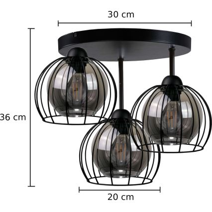 Ytmonterad ljuskrona SOLO BLACK 3xE27/60W/230V diameter 30 cm