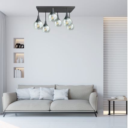 Ytmonterad ljuskrona SOMA 6xE27/60W/230V svart/genomskinlig