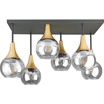 Ytmonterad ljuskrona SOMA 6xE27/60W/230V svart/guld/genomskinlig