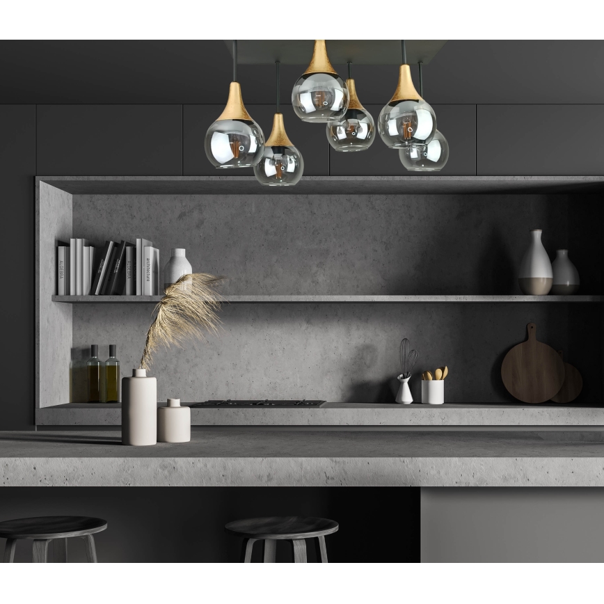 Ytmonterad ljuskrona SOMA 6xE27/60W/230V svart/guld/rökig svart