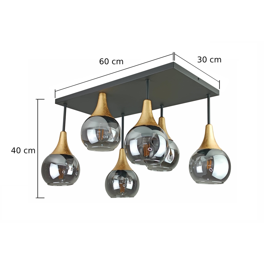 Ytmonterad ljuskrona SOMA 6xE27/60W/230V svart/guld/rökig svart