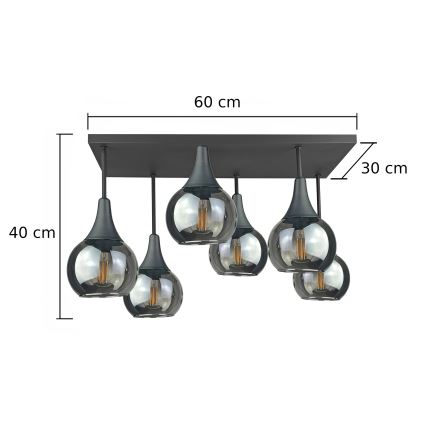 Ytmonterad ljuskrona SOMA 6xE27/60W/230V svart/rökig svart