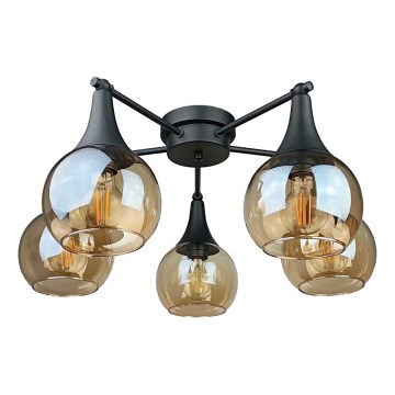 Ytmonterad ljuskrona STAR 5xE27/60W/230V svart/rökig beige