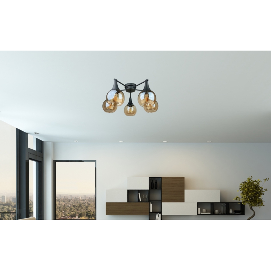 Ytmonterad ljuskrona STAR 5xE27/60W/230V svart/rökig beige