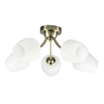 Ytmonterad ljuskrona ZINA 5xE27/40W/230V mässing/vit