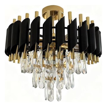 Ytmonterad takkrona CRISTAL 5xE14/10W/230V Ø 38 cm svart/guld