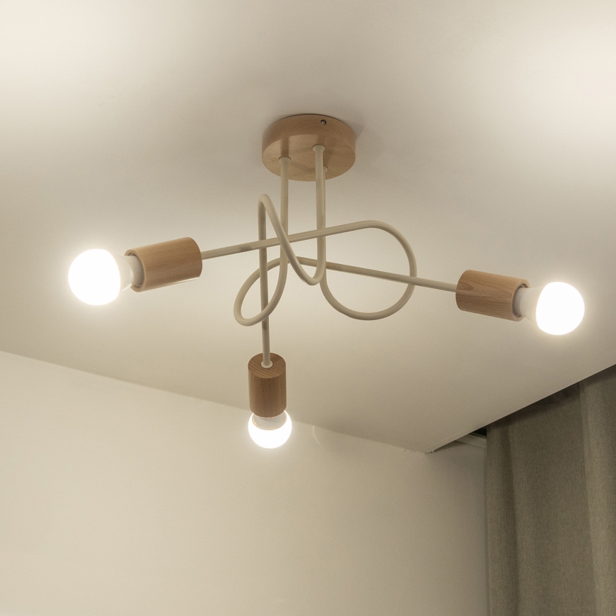 Ytmonterad takkrona OXFORD 3xE27/15W/230V furu/krämfärgad