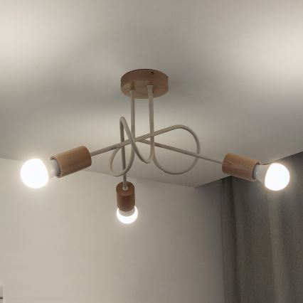 Ytmonterad takkrona OXFORD 3xE27/15W/230V furu/krämfärgad