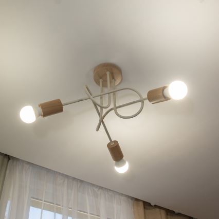 Ytmonterad takkrona OXFORD 3xE27/15W/230V furu/krämfärgad