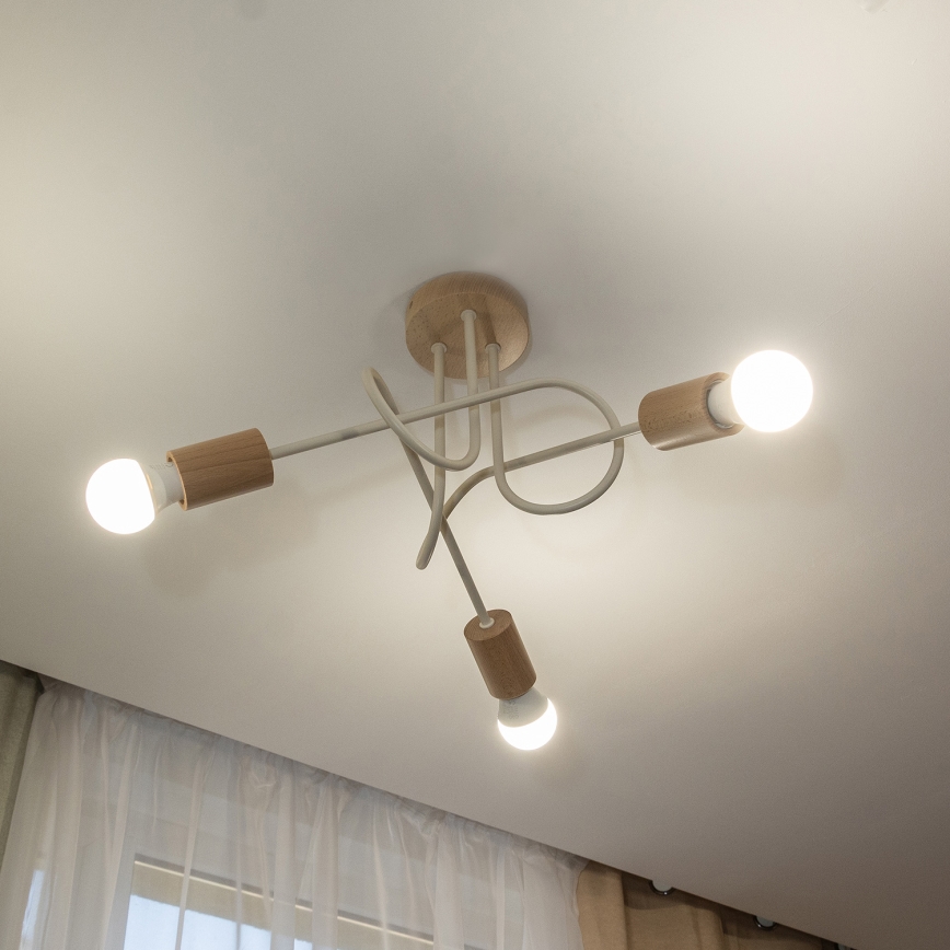 Ytmonterad takkrona OXFORD 3xE27/15W/230V furu/krämfärgad