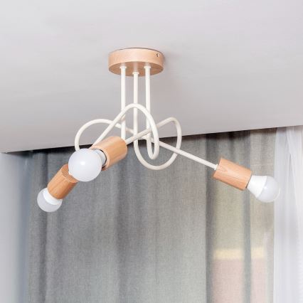 Ytmonterad takkrona OXFORD 3xE27/15W/230V furu/krämfärgad