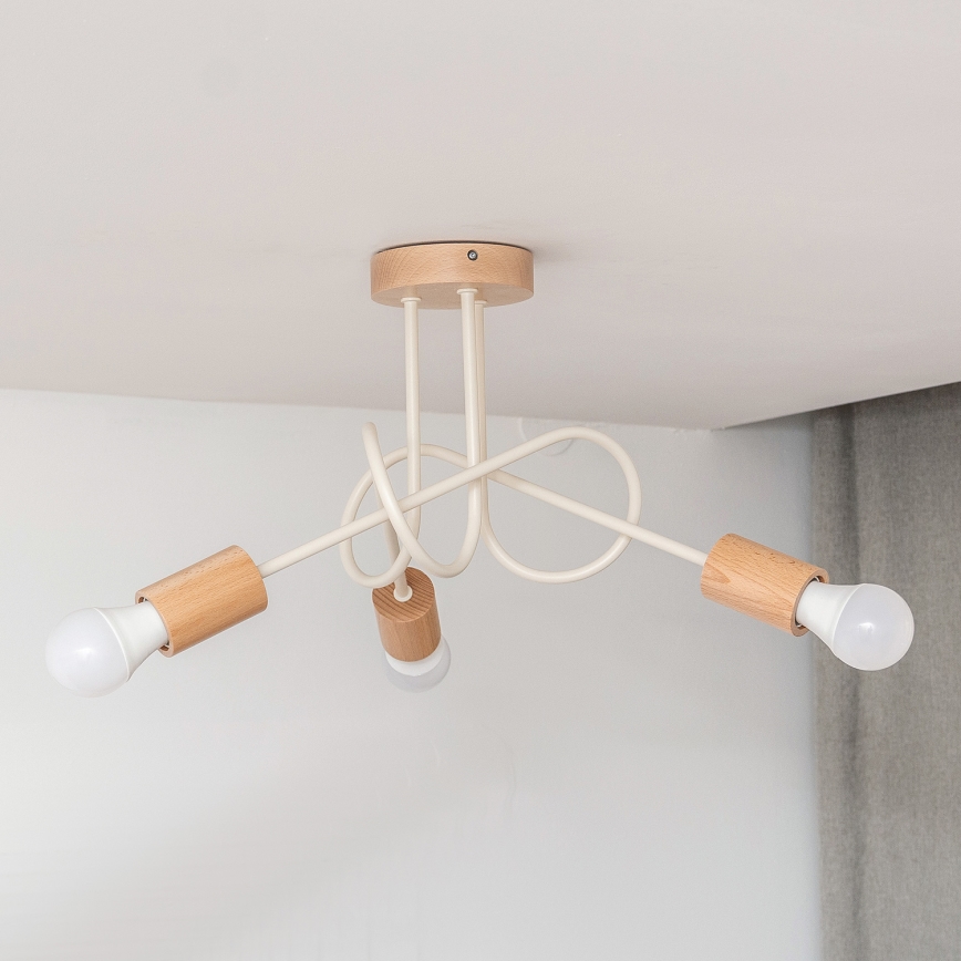 Ytmonterad takkrona OXFORD 3xE27/15W/230V furu/krämfärgad