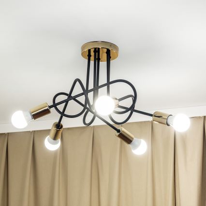 Ytmonterad takkrona OXFORD 5xE27/15W/230V guld/svart