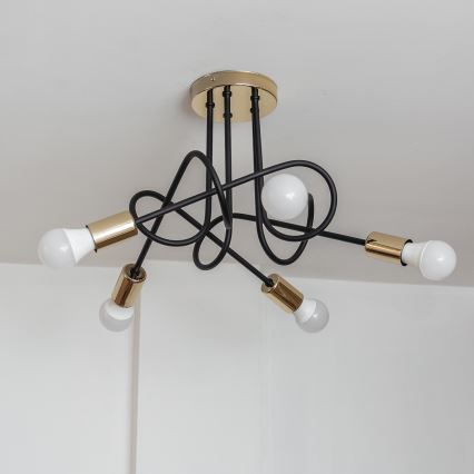 Ytmonterad takkrona OXFORD 5xE27/15W/230V guld/svart