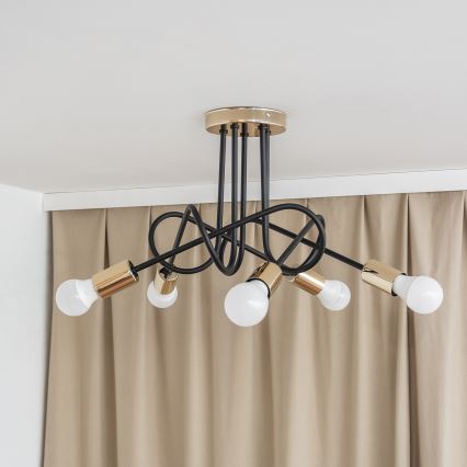 Ytmonterad takkrona OXFORD 5xE27/15W/230V guld/svart