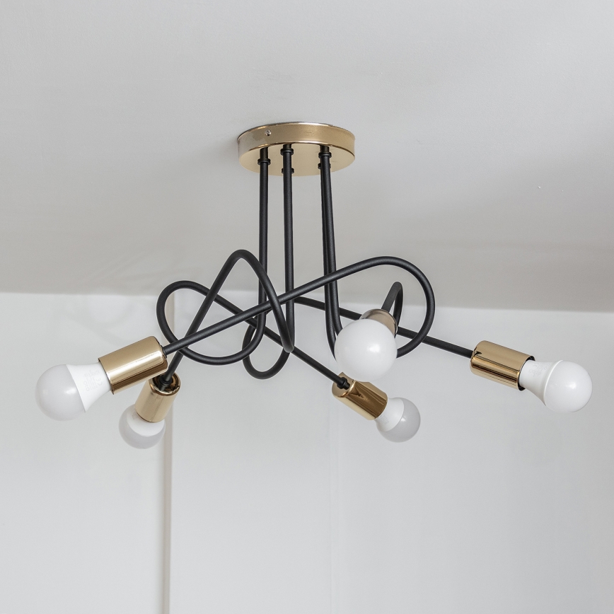 Ytmonterad takkrona OXFORD 5xE27/15W/230V guld/svart