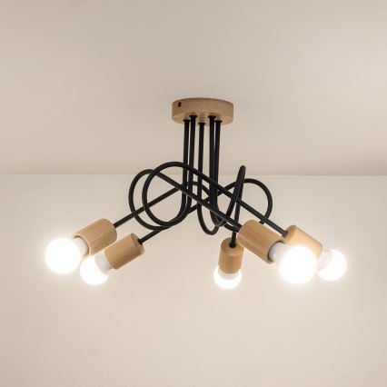 Ytmonterad takkrona OXFORD 5xE27/15W/230V tall/svart