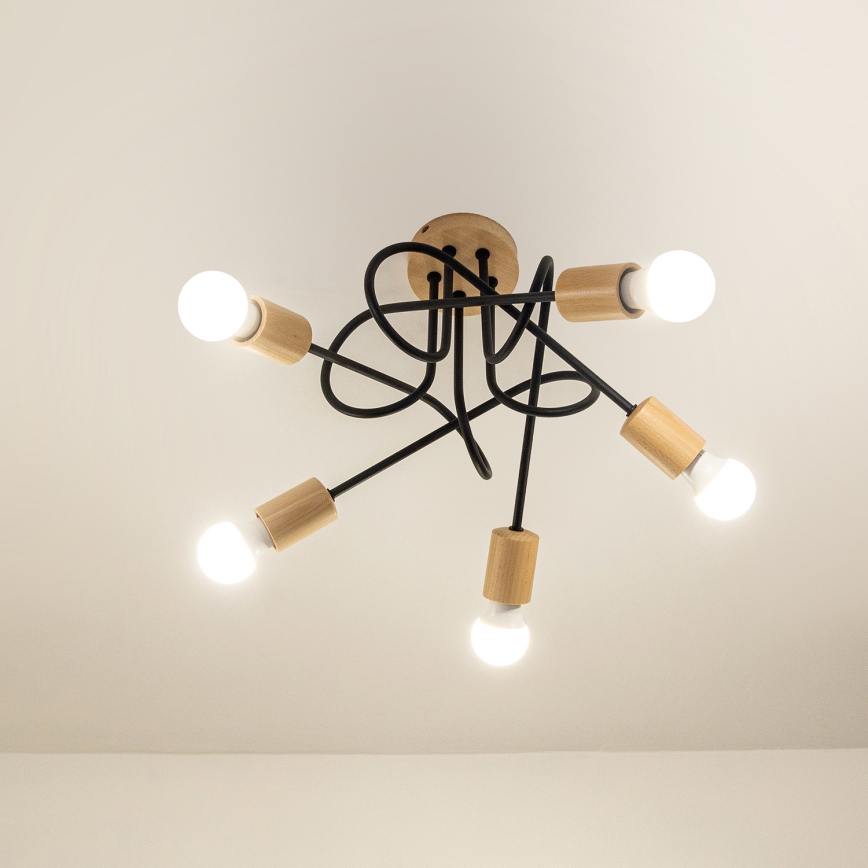 Ytmonterad takkrona OXFORD 5xE27/15W/230V tall/svart