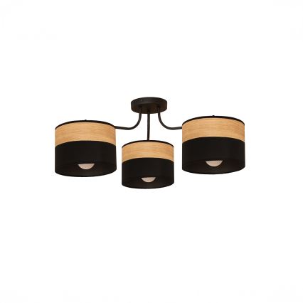 Ytmonterad taklampa ALBA 3xE27/15W/230V, Ø 66 cm, svart/brun