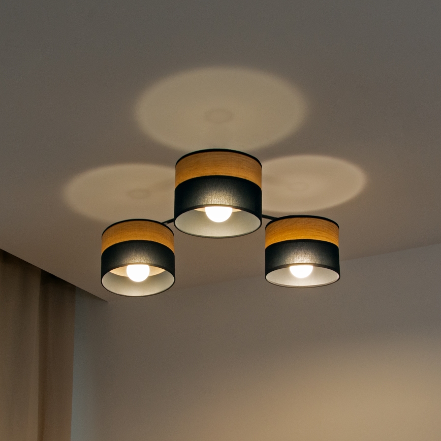 Ytmonterad taklampa ALBA 3xE27/15W/230V, Ø 66 cm, svart/brun