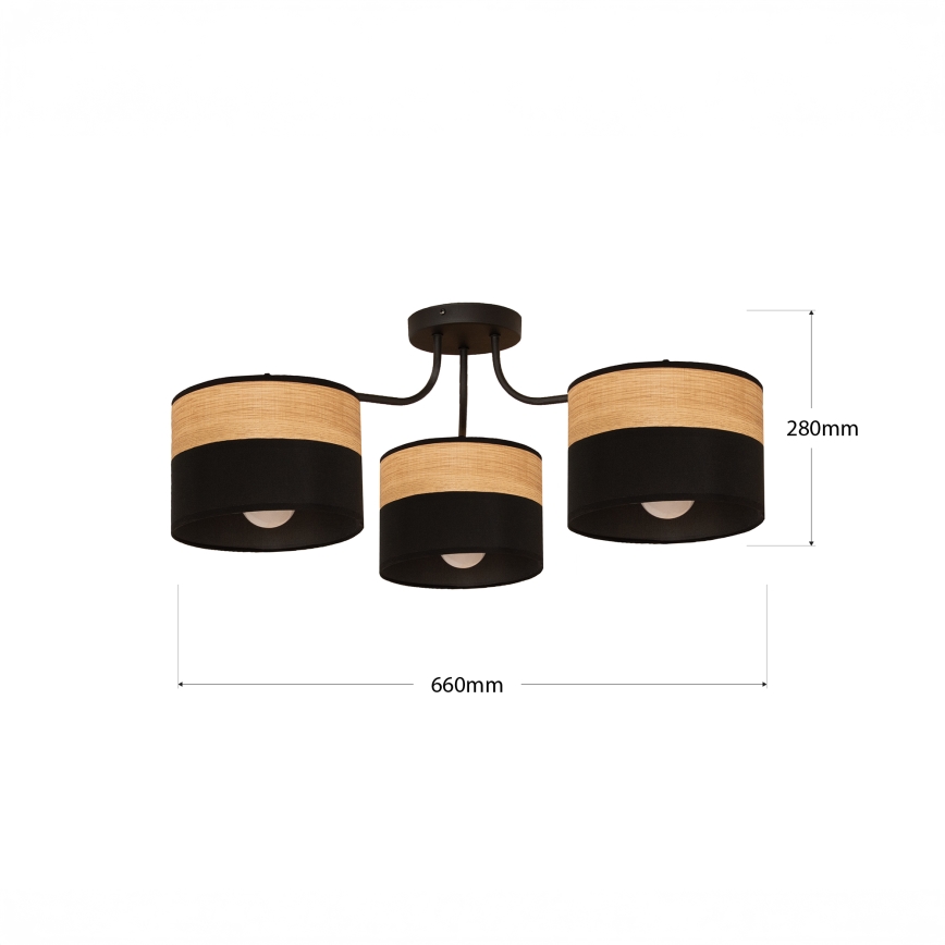 Ytmonterad taklampa ALBA 3xE27/15W/230V, Ø 66 cm, svart/brun