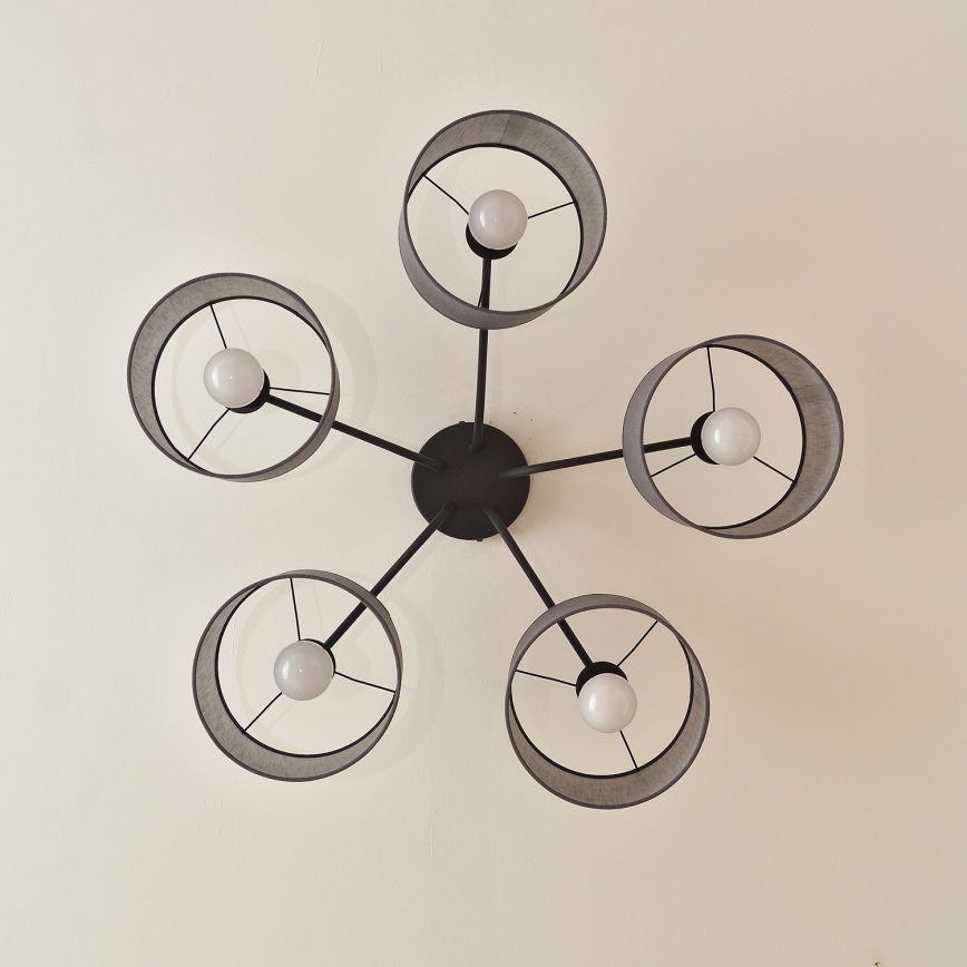 Ytmonterad taklampa ALBA 5xE27/15W/230V grå